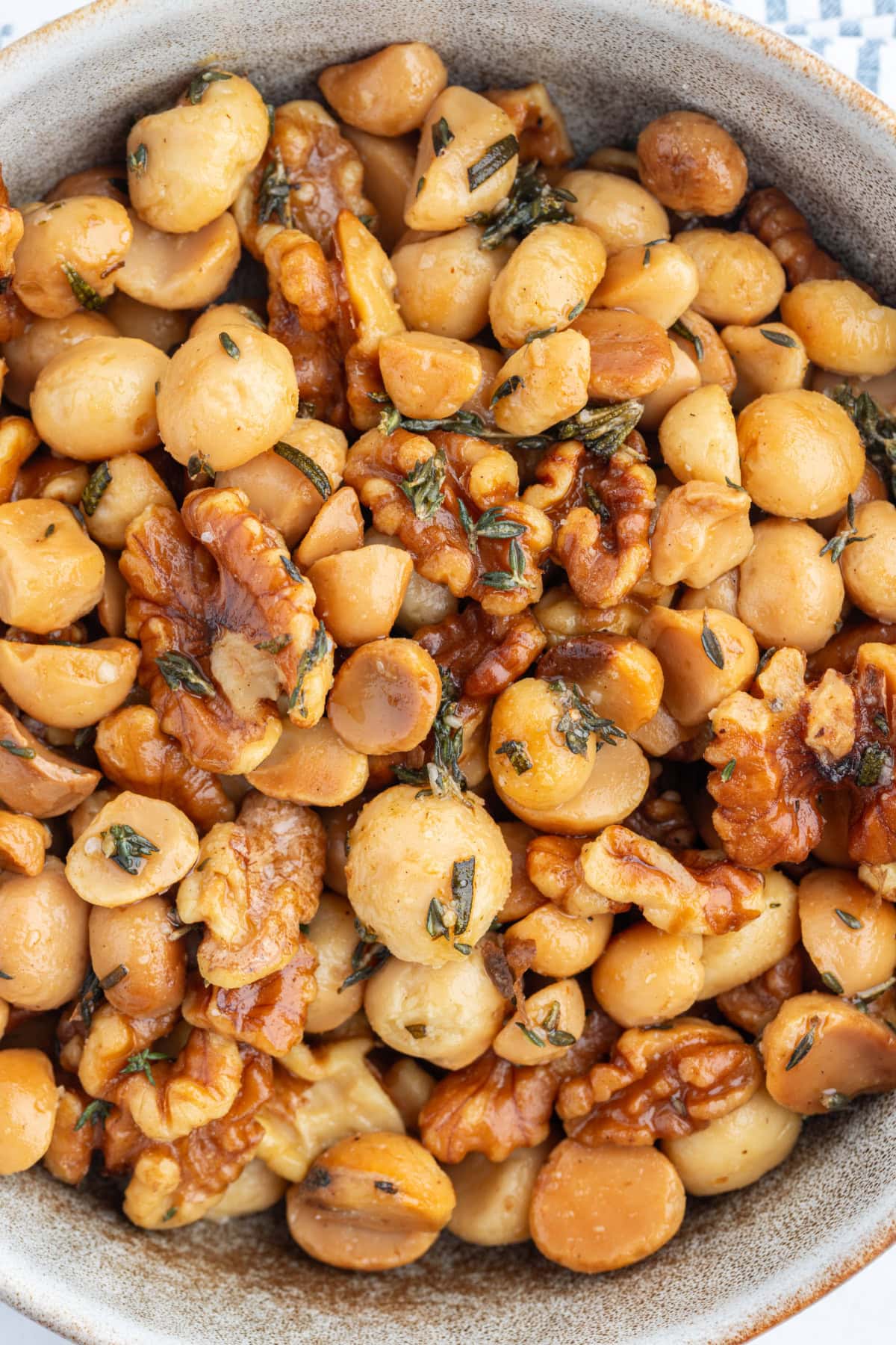 close up of bowl of savory nuts