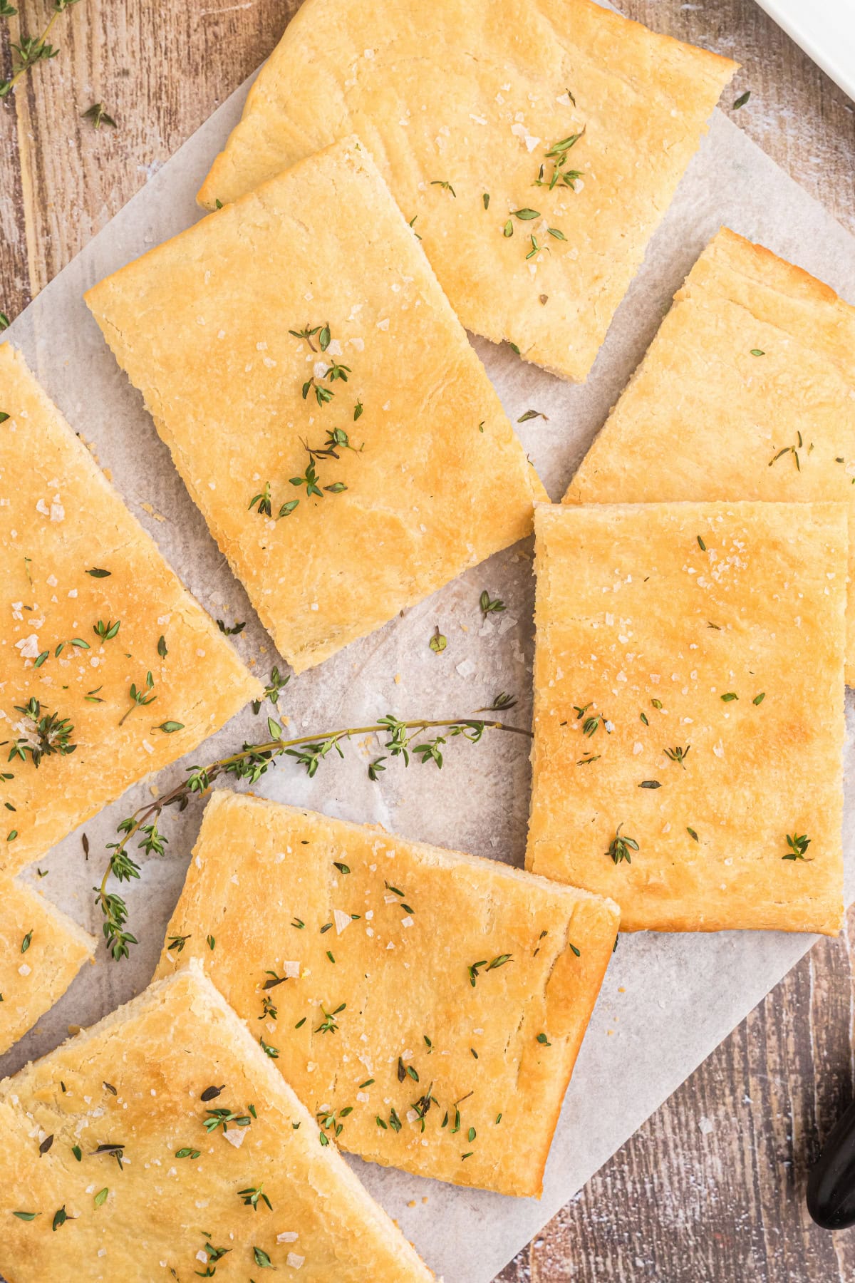 pieces of salted thyme flatbread