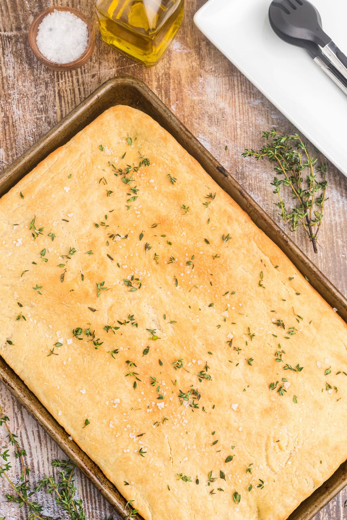 salted thyme flatbread in pan