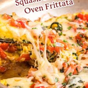 pinterest image for squash and tomato oven frittata