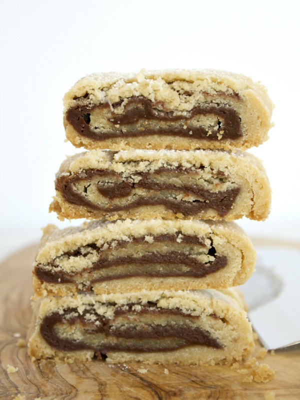 stack of 4 bake and slice chocolate swirl cookies