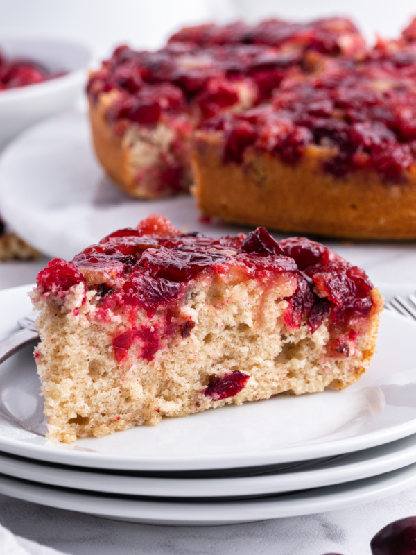 slice of cranberry upside down cake