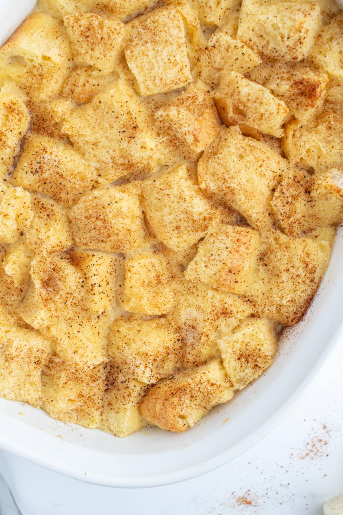 overhead shot of custard bread pudding