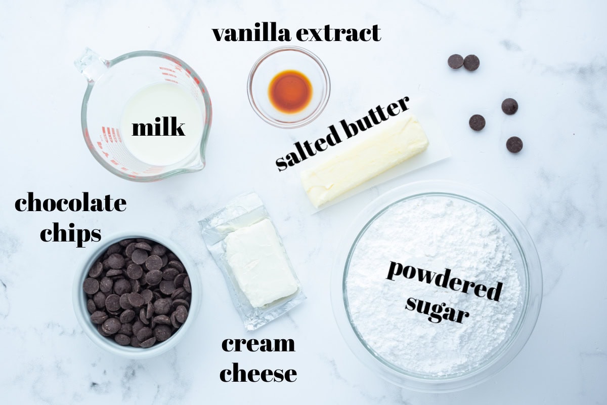 ingredients displayed for making easy chocolate frosting