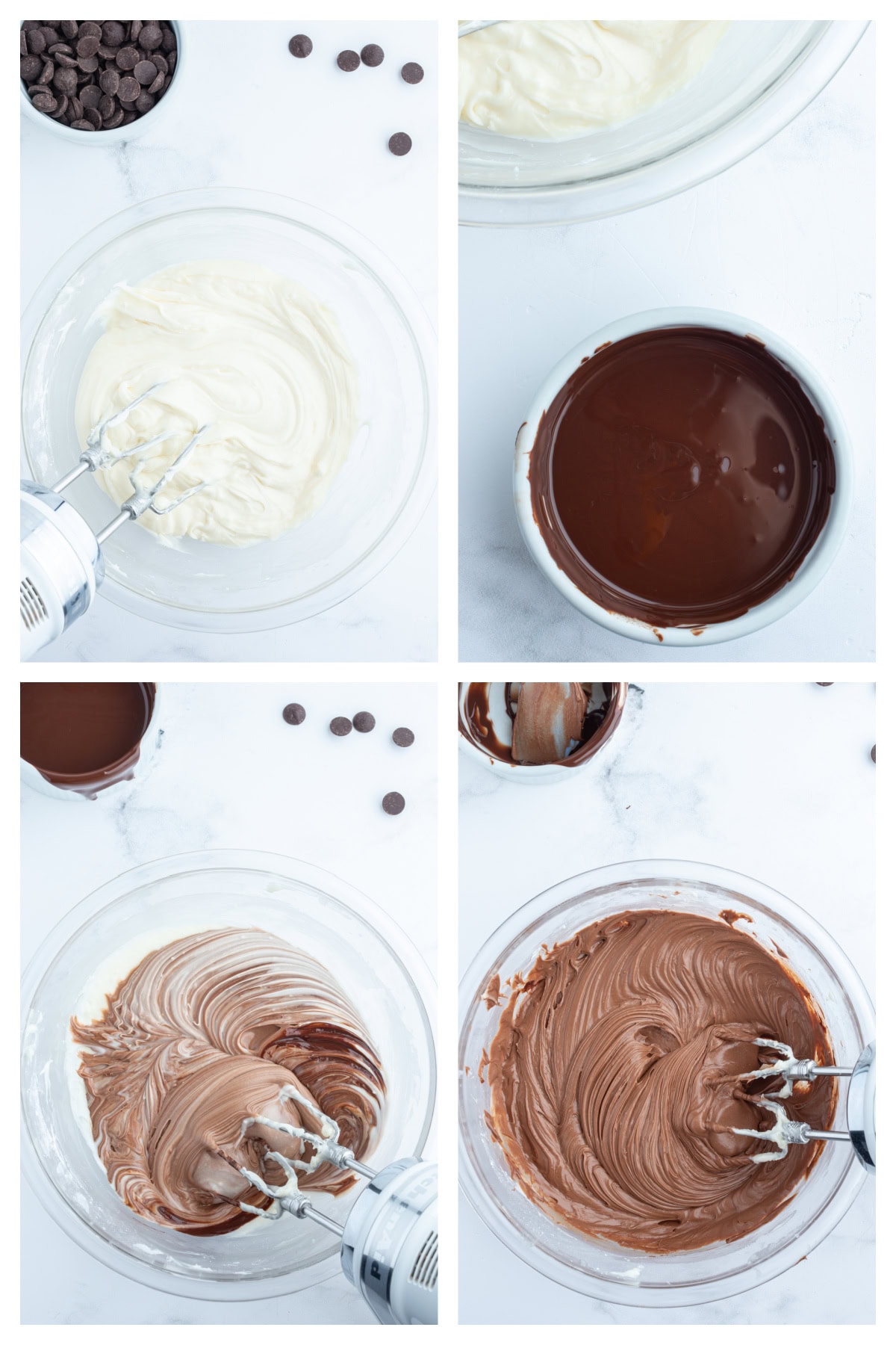 four photos showing how to make easy chocolate frosting