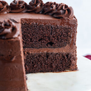 hershey's chocolate cake sliced open to show inside