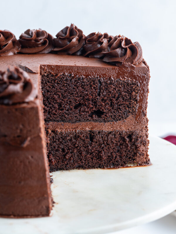 hershey's chocolate cake sliced open to show inside