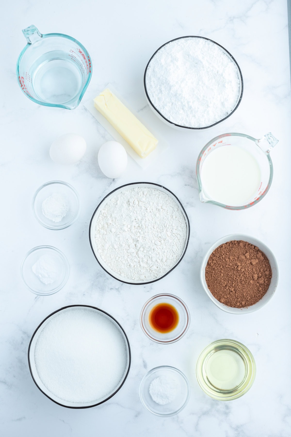 ingredients displayed for making hershey's chocolate cake