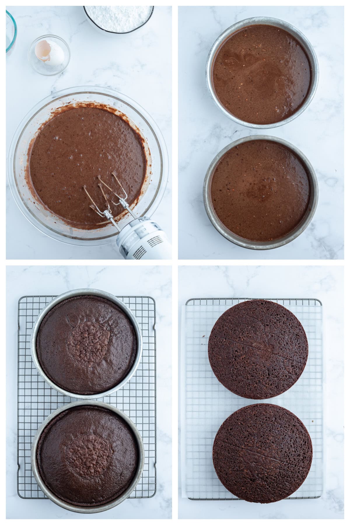 four photos showing how to make hershey's chocolate cake