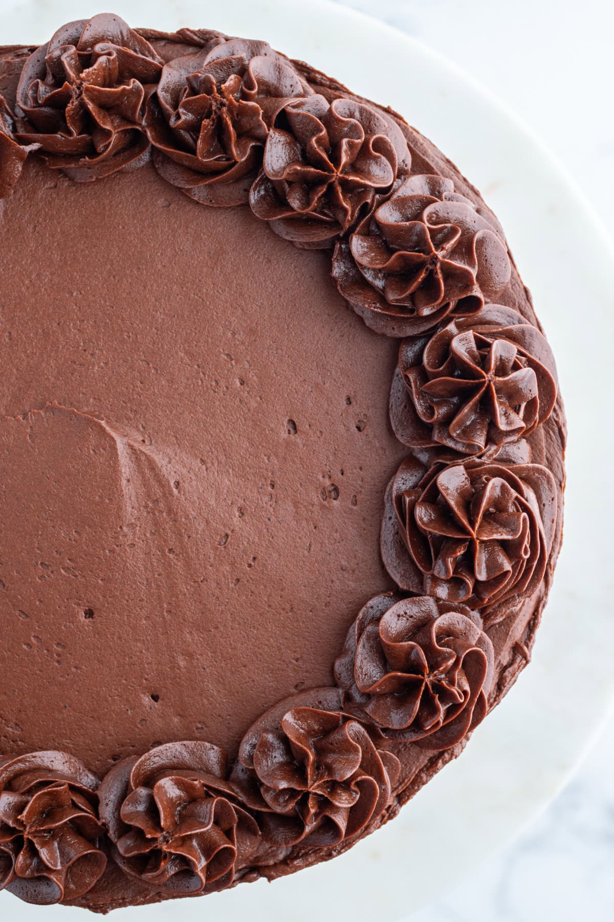 overhead shot of half chocolate cake