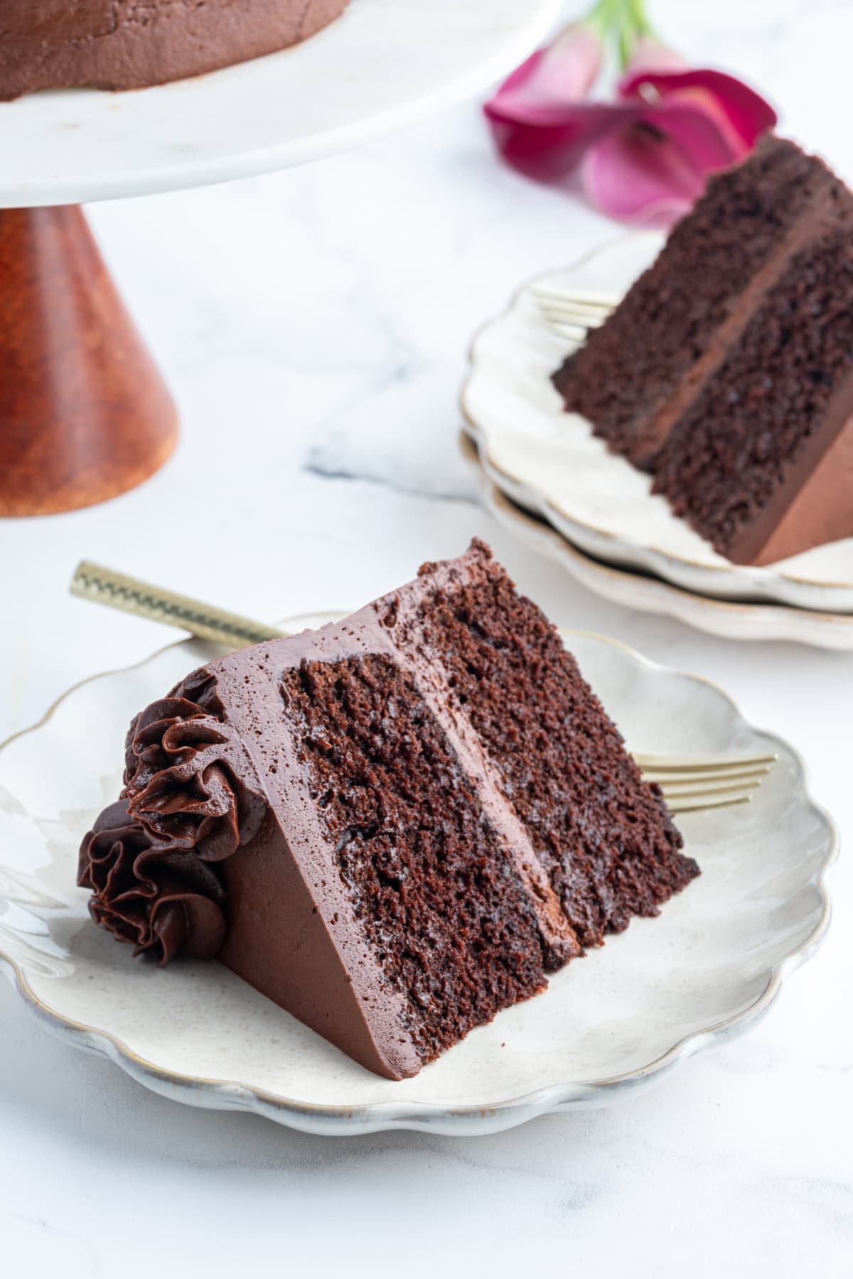 slice of chocolate cake on plate