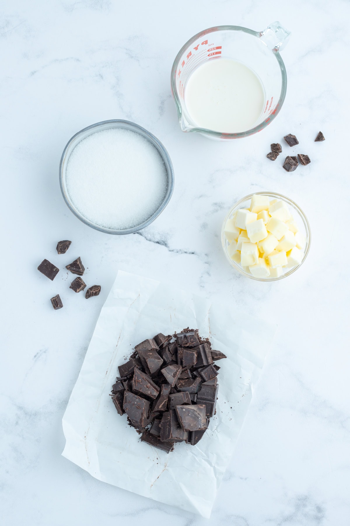 ingredients displayed for making hot fudge