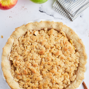 incredible apple pie topped with crumb topping