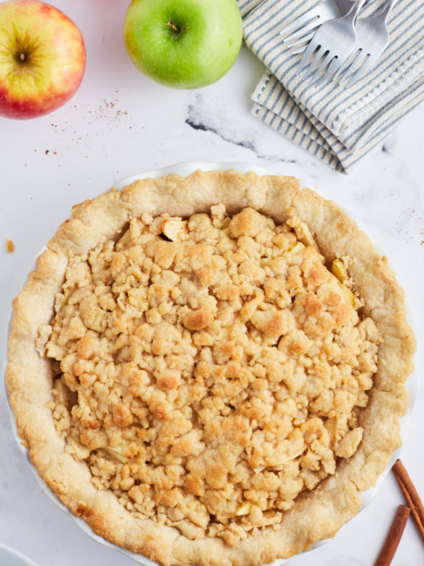 incredible apple pie topped with crumb topping