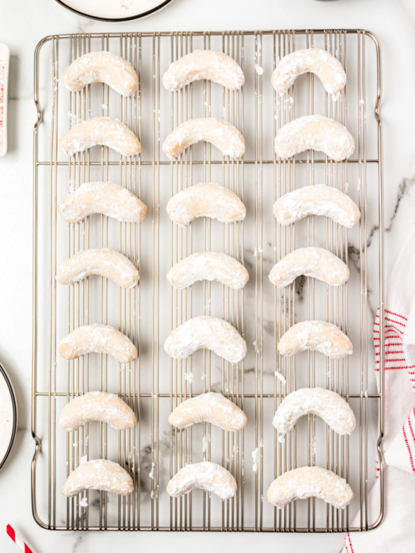 peppermint crescents on a cooling rack