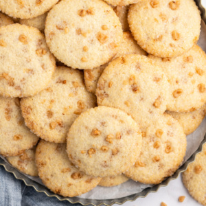 sparkling butter toffee cookies on platter