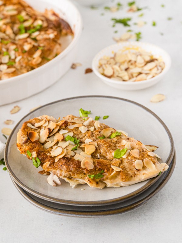 chicken with almond butter on plate