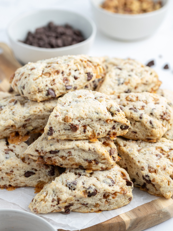 several chocolate chip toffee scones