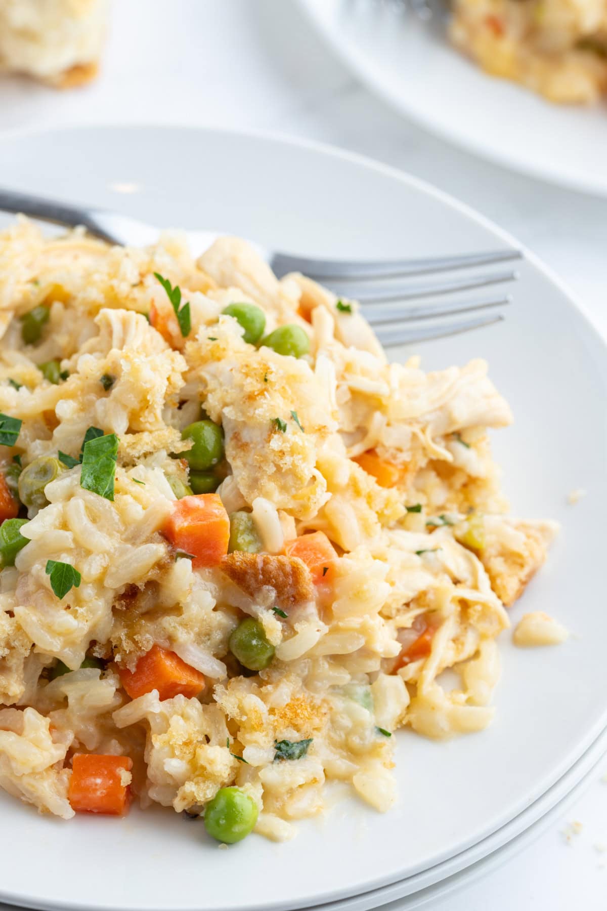 plate of creamy chicken and rice casserole