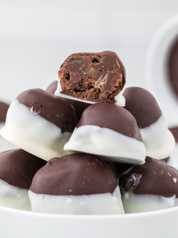 pile of gingerbread truffles on a white platter