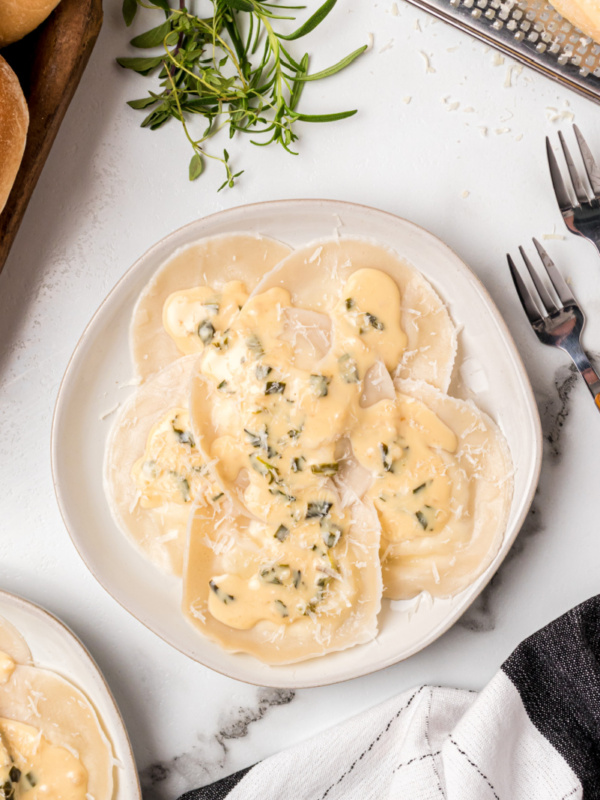 goat cheese ravioli on a plate