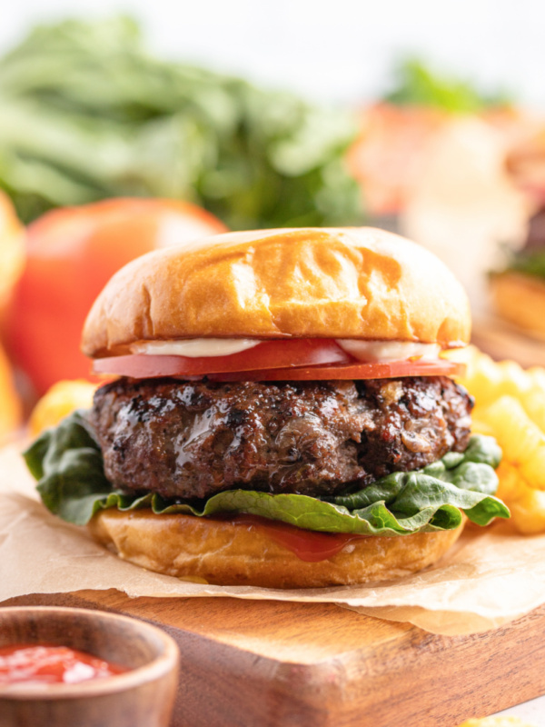 hamburger on a cutting board