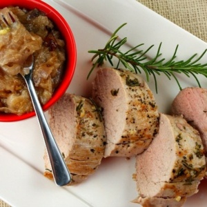 Herb Roasted Pork Tenderloin with Red Onion Jam