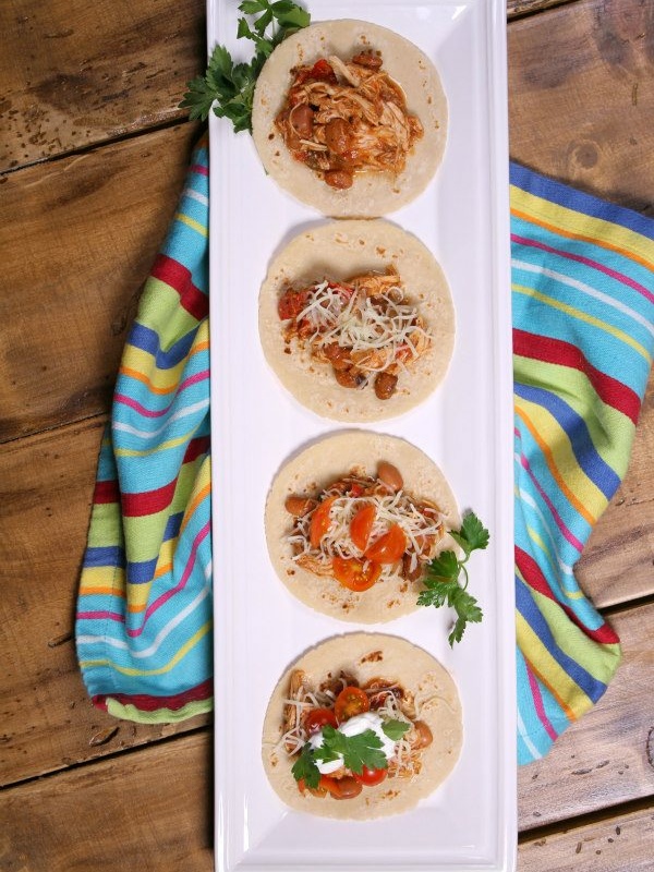 Slow Cooker Tex Mex Chicken and Beans on a white plate