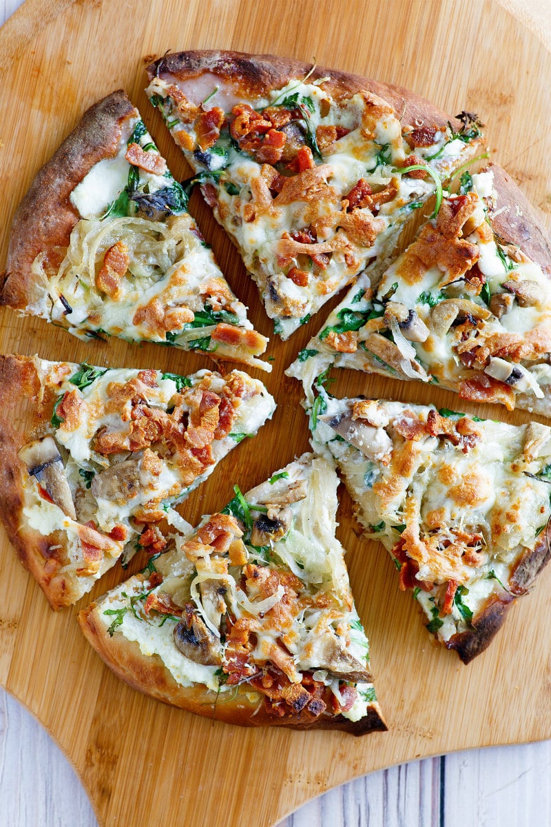 White Pizza with Arugula, Bacon and Mushrooms - Recipe Girl