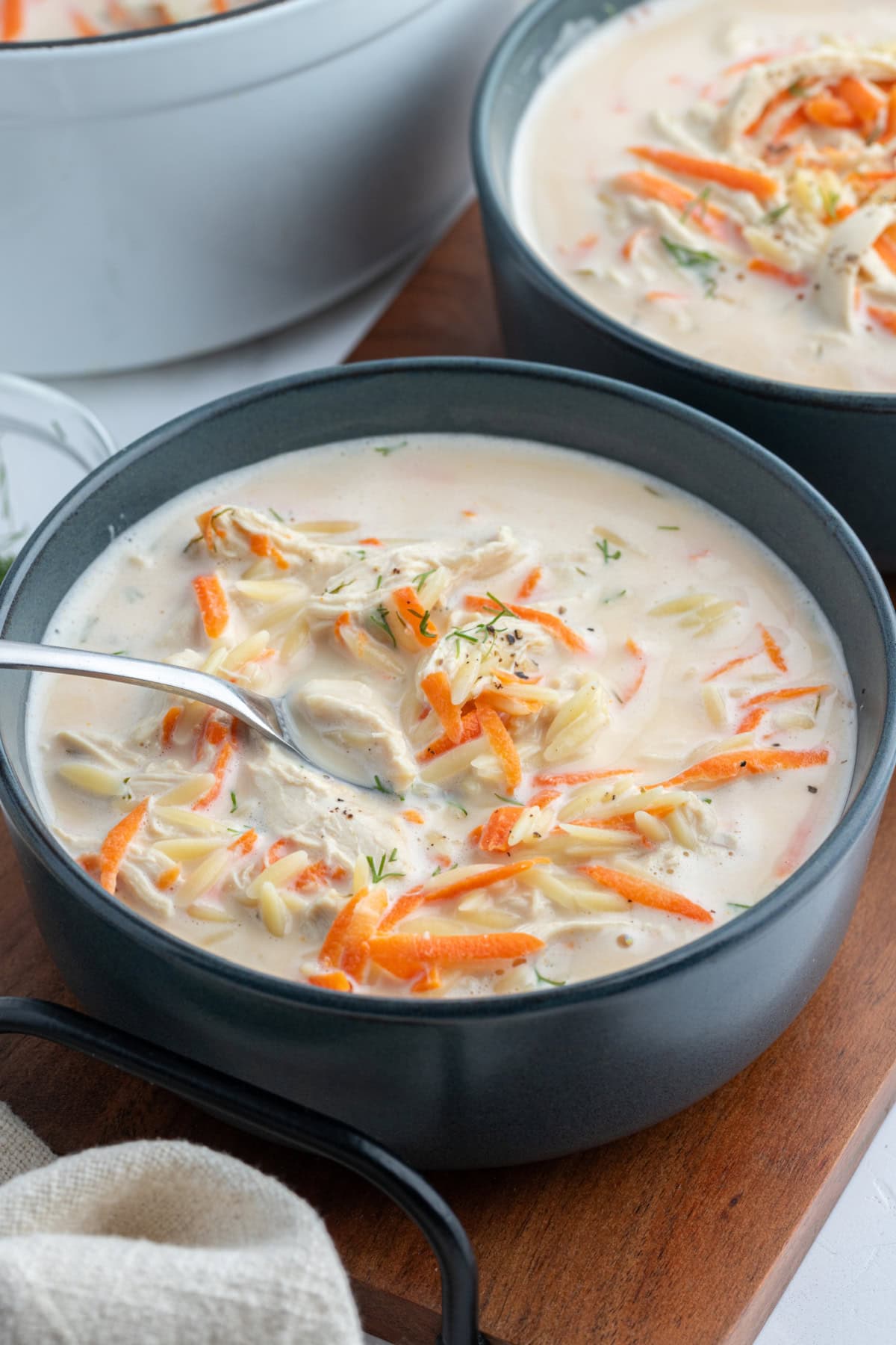 bowl of greek orzo and chicken soup