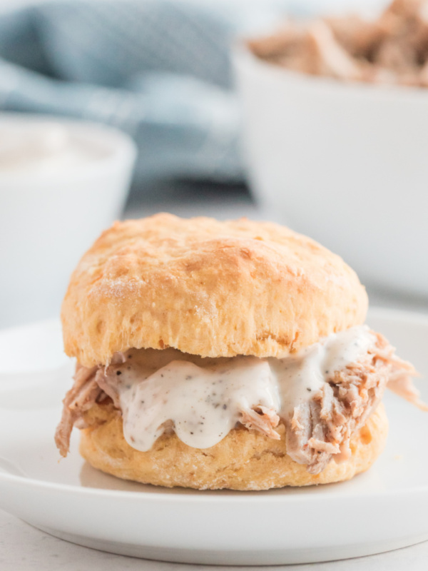 alabama pulled pork sandwich with sweet potato biscuit