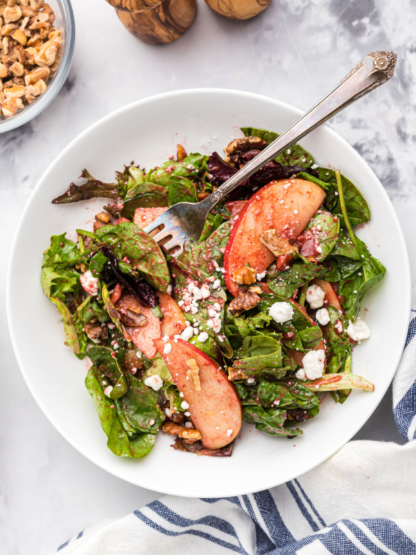 apple walnut salad in a bowl