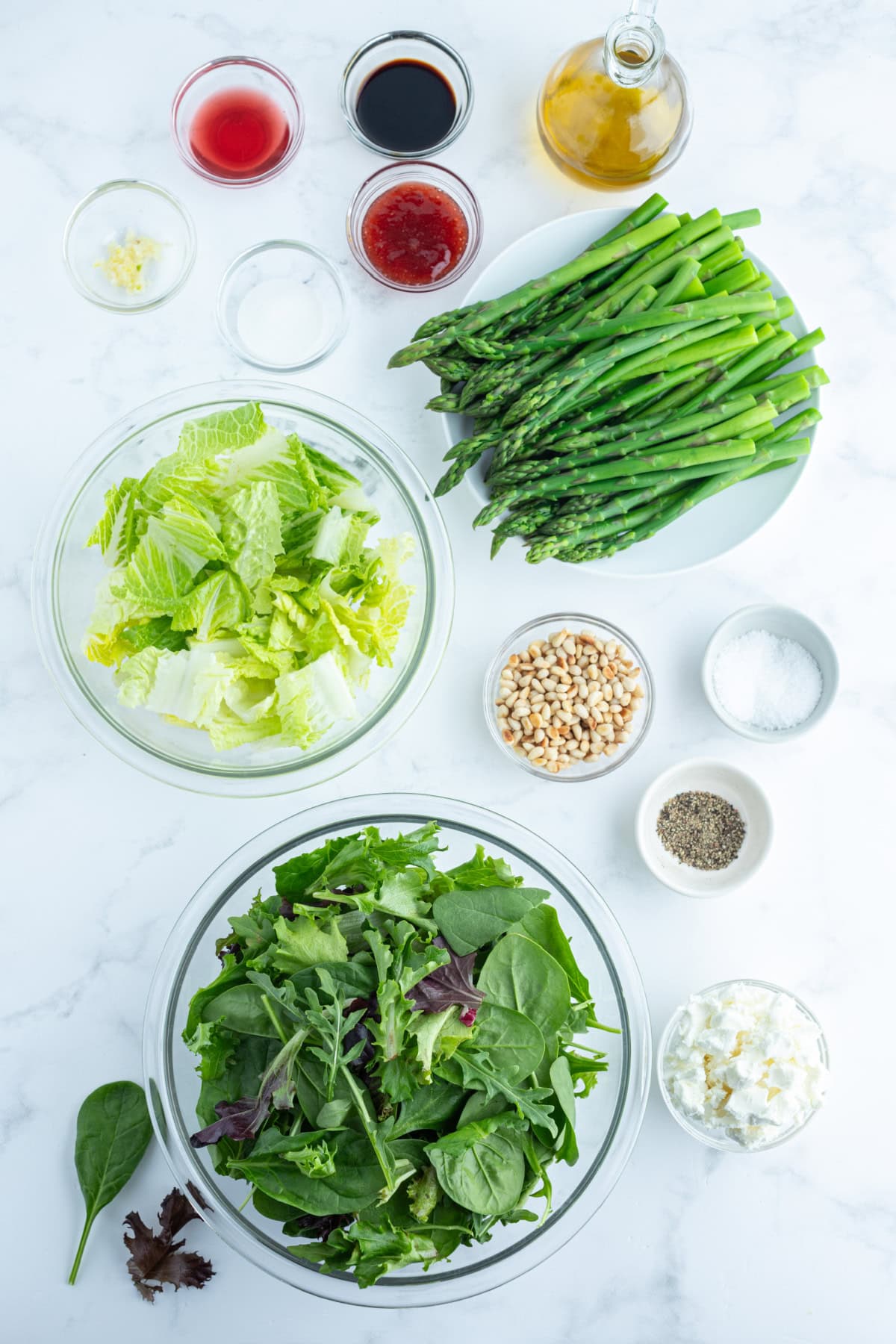 ingredients displayed for making asparagus and goat cheese salad