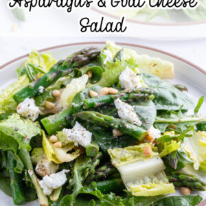 pinterest image for asparagus and goat cheese salad