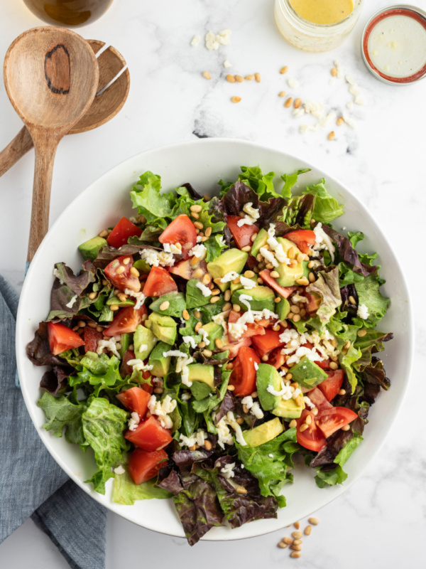 avocado pine nut salad in a bowl