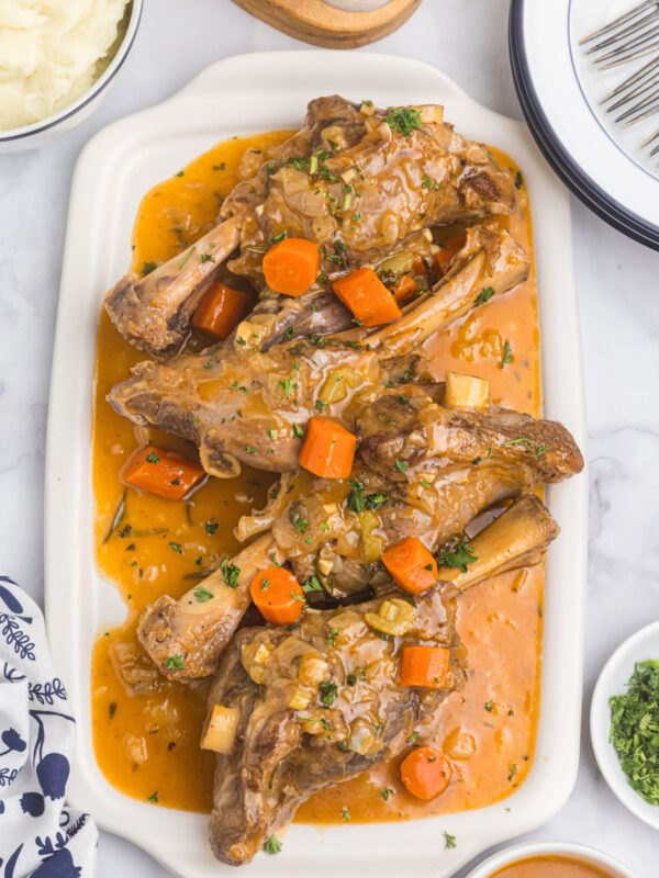 braised lamb shanks on platter