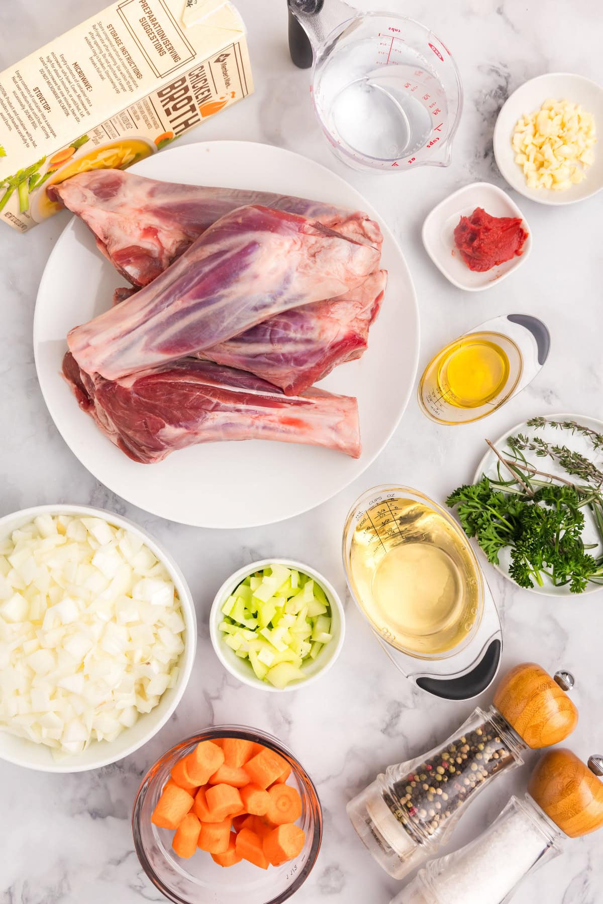 Ingredients for Braised Lamb Shanks Displayed