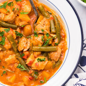 close up of bowl of chicken pumpkin stew