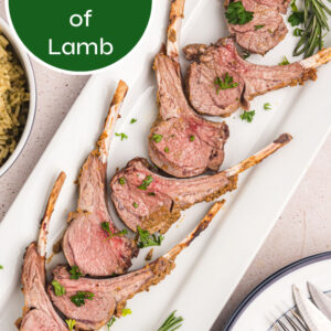 pinterest image for dijon balsamic rack of lamb