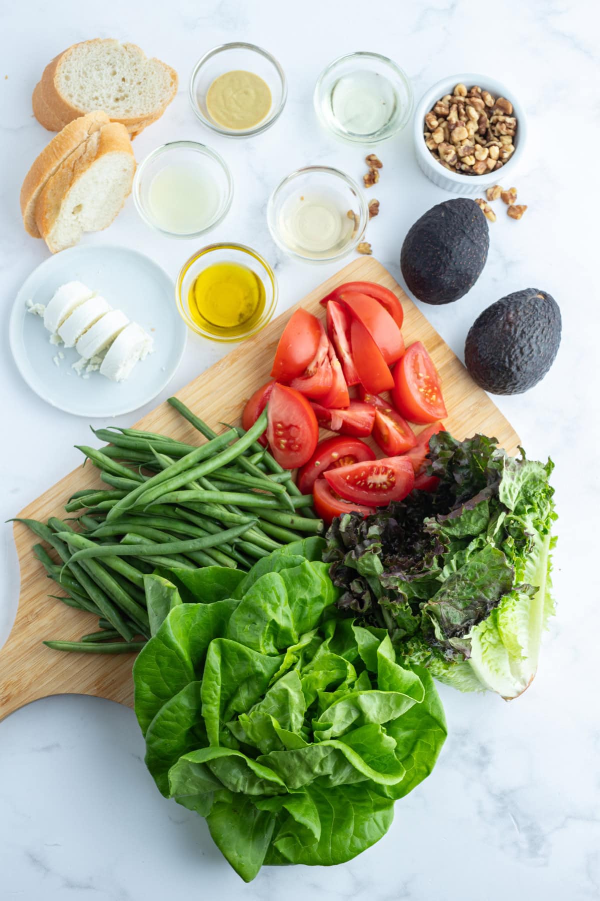 ingredients displayed for making french goat cheese salad