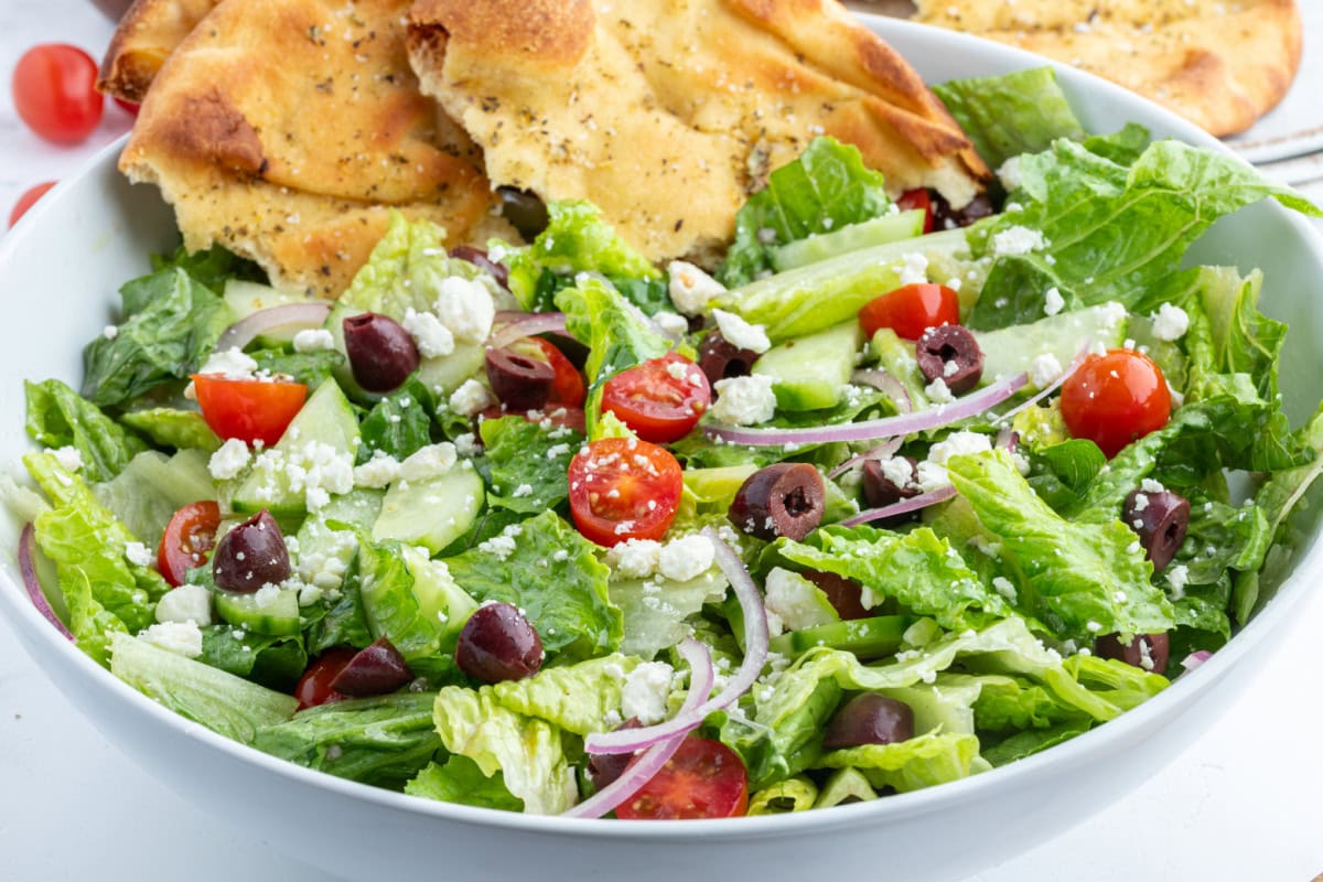Greek Salad with Seasoned Flatbread