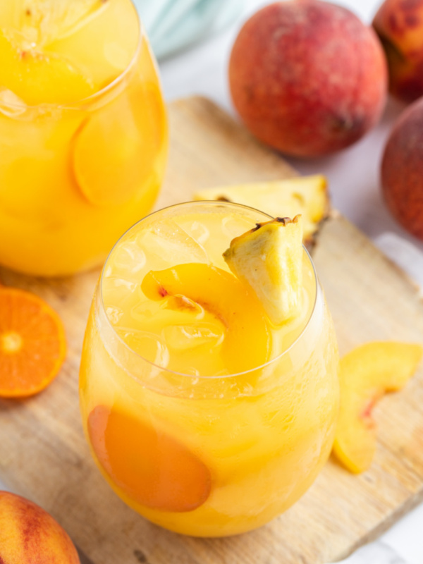 peach sangria in a glass