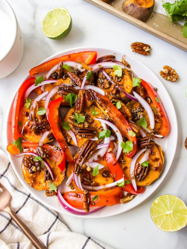 bowl of yam and pecan salad