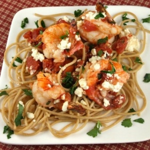 Greek Shrimp Scampi with Whole Wheat Spaghetti