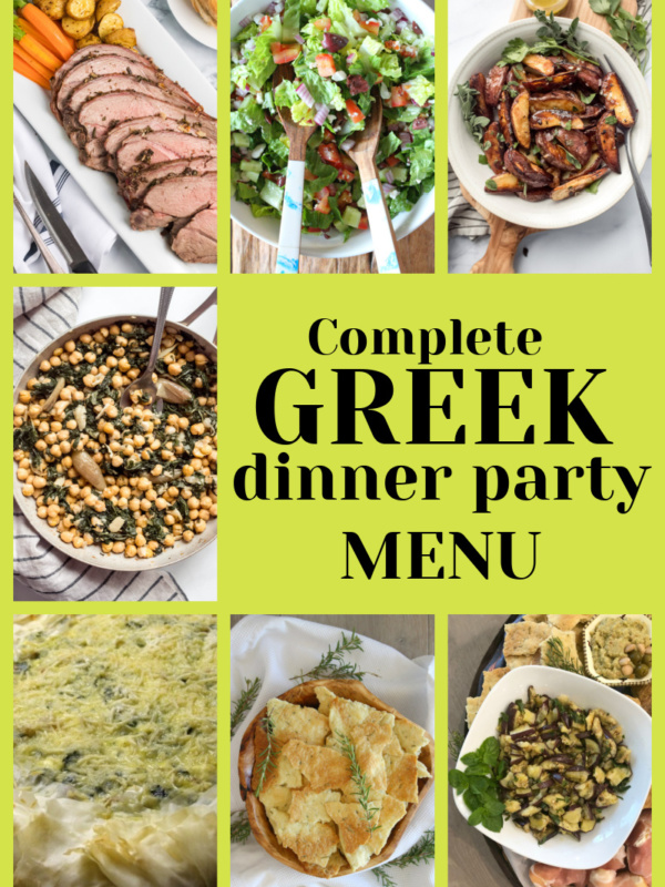 greek dinner party menu collage