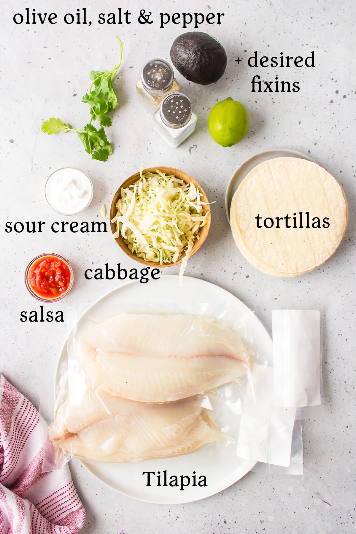 ingredients displayed for making fast fish tacos