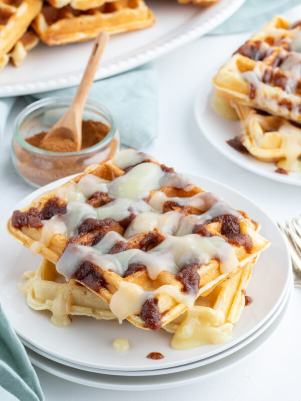 cinnamon roll waffles on plate