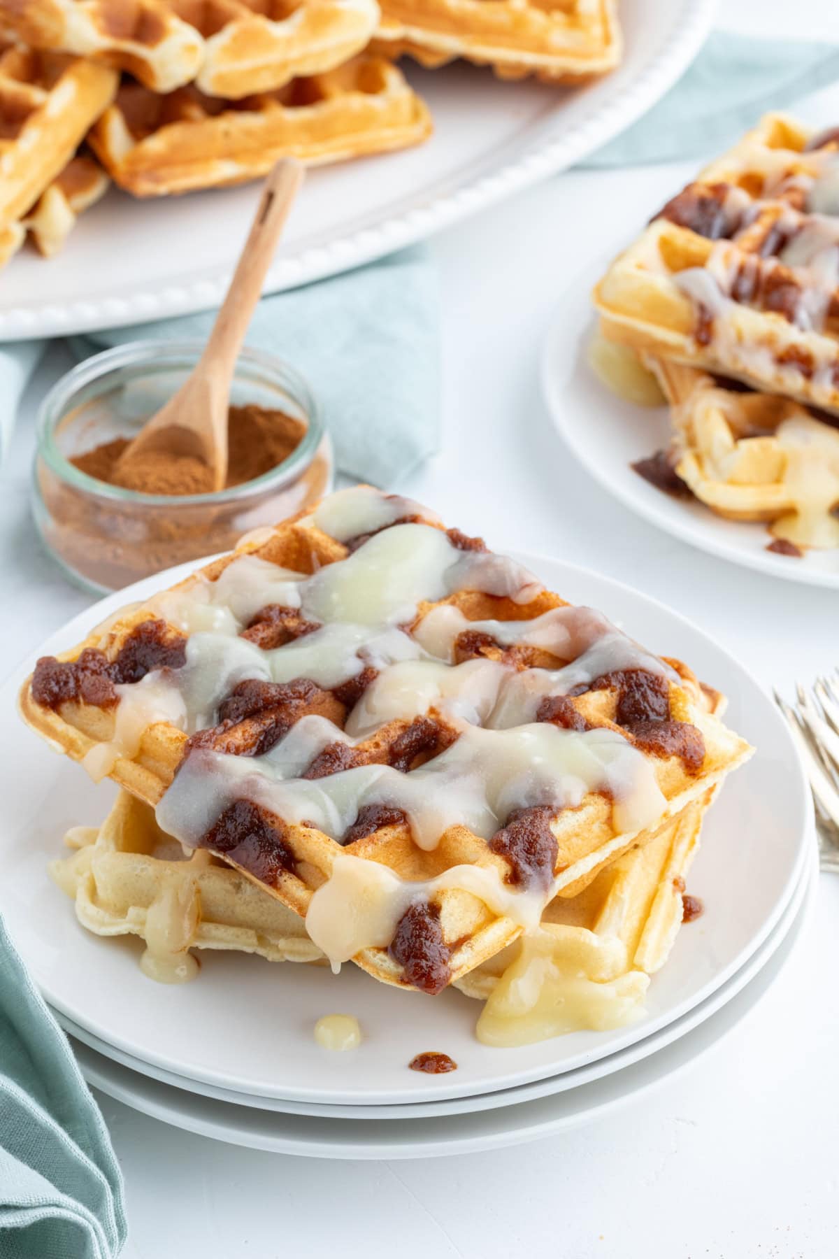 cinnamon roll waffles on plate