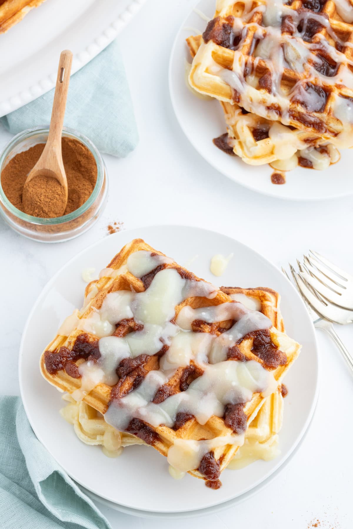 cinnamon roll waffle on plate