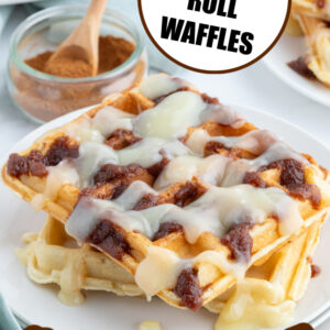 pinterest image for cinnamon roll waffles